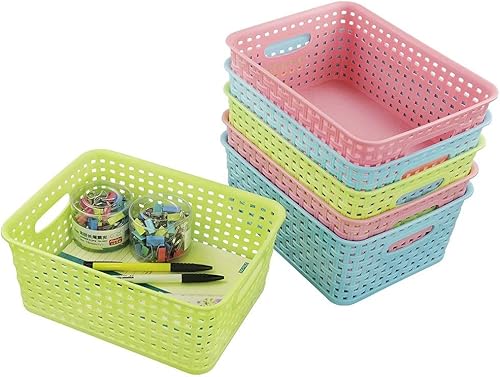 Miniatura 7 de Cesta de almacenamiento pequeña de colores, cesta de tejido de plástico, juego de 6