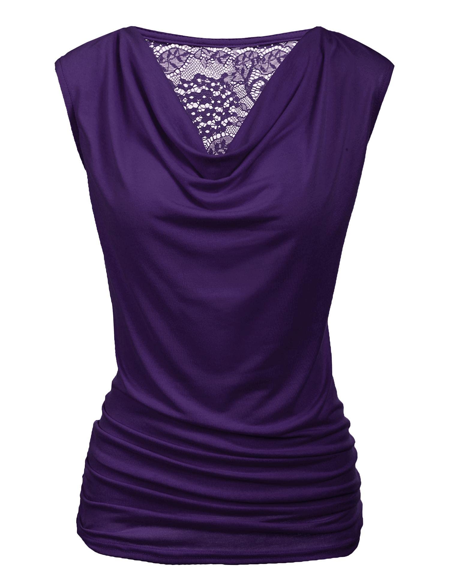 PINSPARK Top Damen Spitzen Tanktop V-Ausschnitt Oberteil Wasserfall Ärmellose Bluse Lässige Sommer Blusentop Party Falten Weste Basic Tanktops