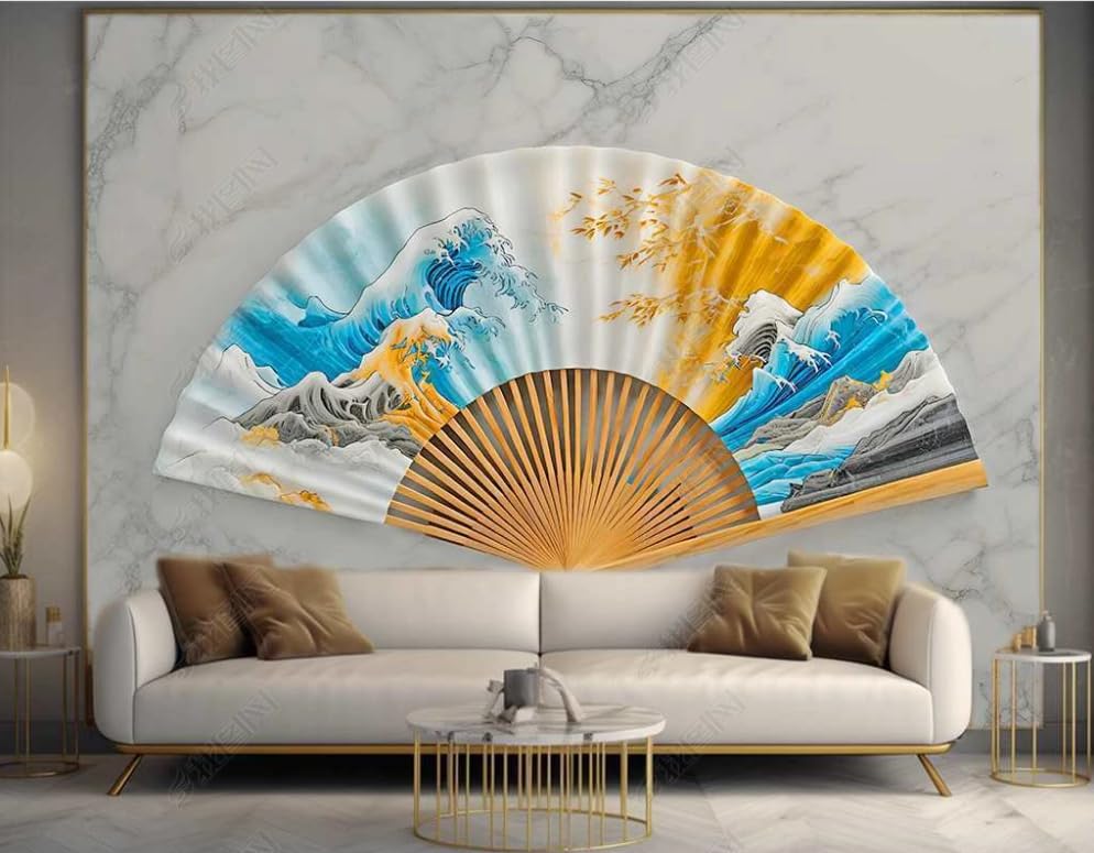 Papier peint panoramique vagues de l’océan style marbre chic 150cm