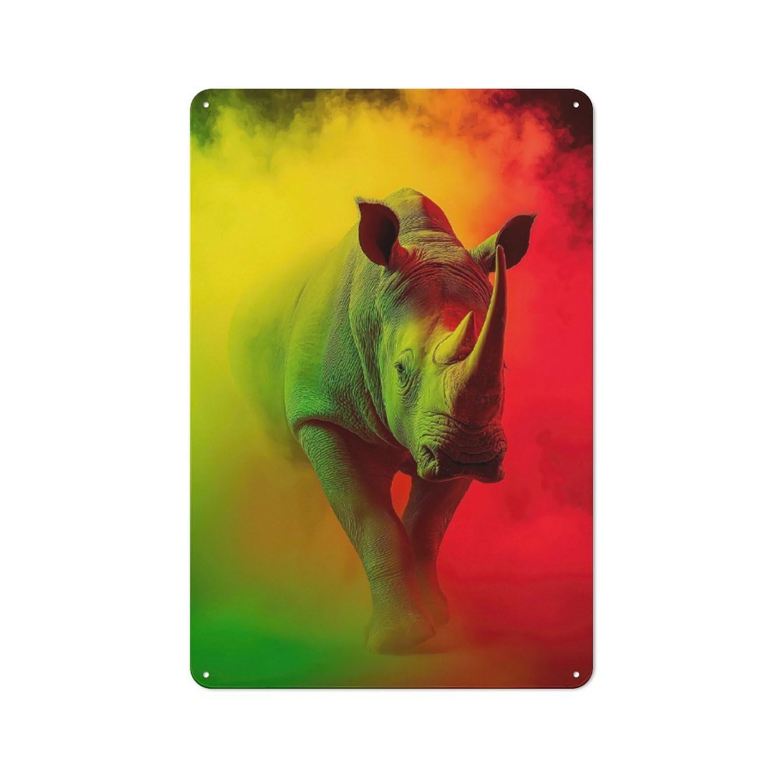 Junmoney Rasta Rhino Rustic Tin Sign 30X20cm Featuring For Bar Or Restaurant, A Housewarming Gift For Bar Decor Enthusiasts