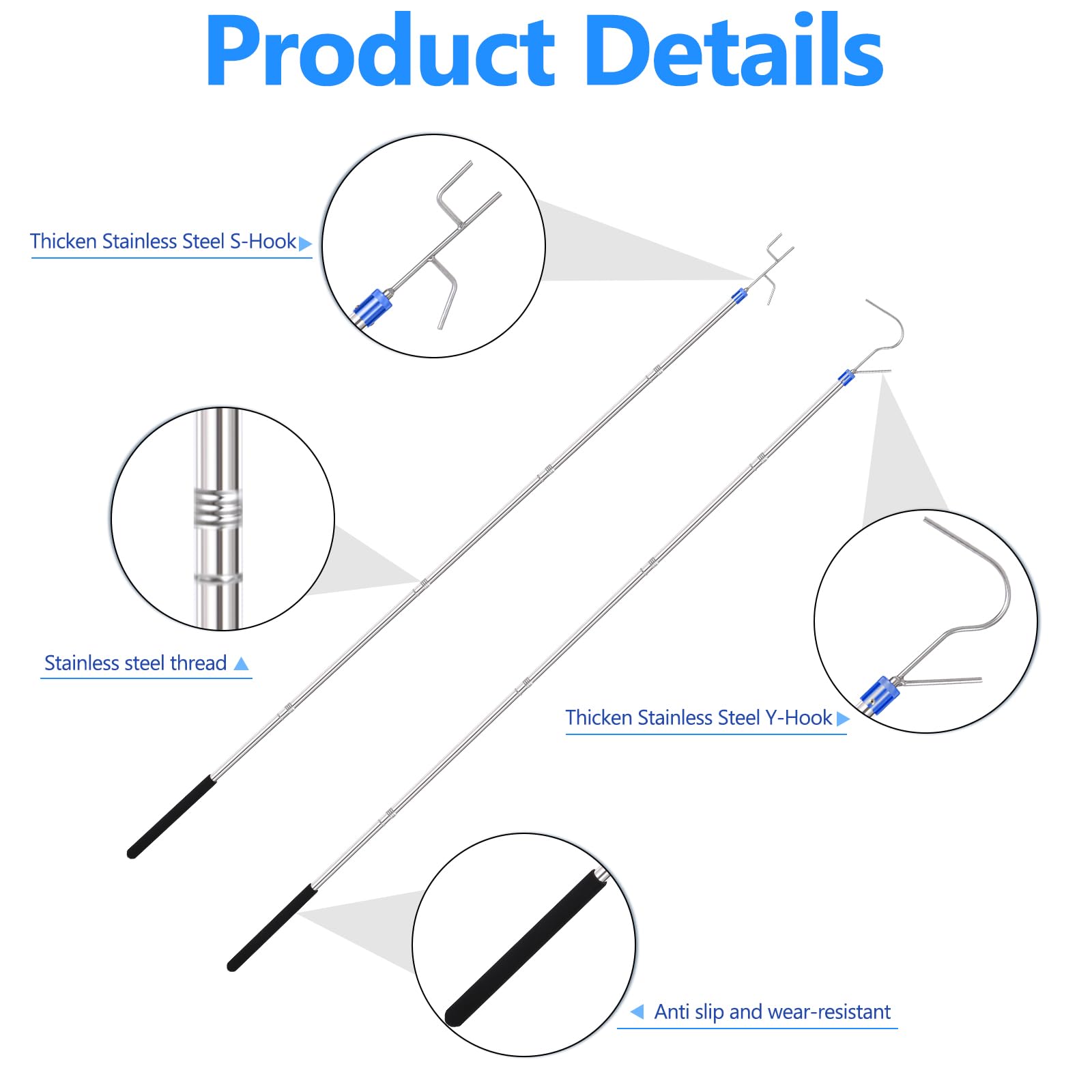 ISIVOVE Clothes Hook Pole, Clothes Hanger Reaching Hook for Hanging Clothes Light and Plants Extendable from 29