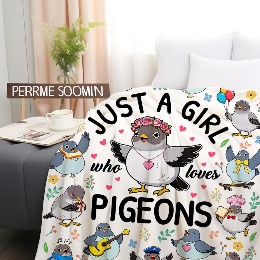 Pigeon Blanket Gifts for Women Kids Just A Girl Who Loves Pigeons Throw Blankets Flannel Bird Funny Pigeons Stuff Animal Themed Gifts for Girls Pigeon Lovers Adults Birthday Room Decor 50"X40" - Image 5