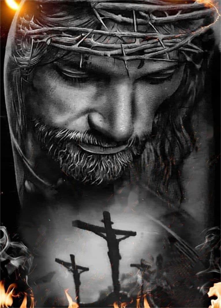 HONGJIE 5D DIY Diamond Art Painting Kit, Jesus Cross 16X20 inches Round Full Drill Crystal Rhinestone Embroidery Cross Stitch Arts Craft for Home Wall