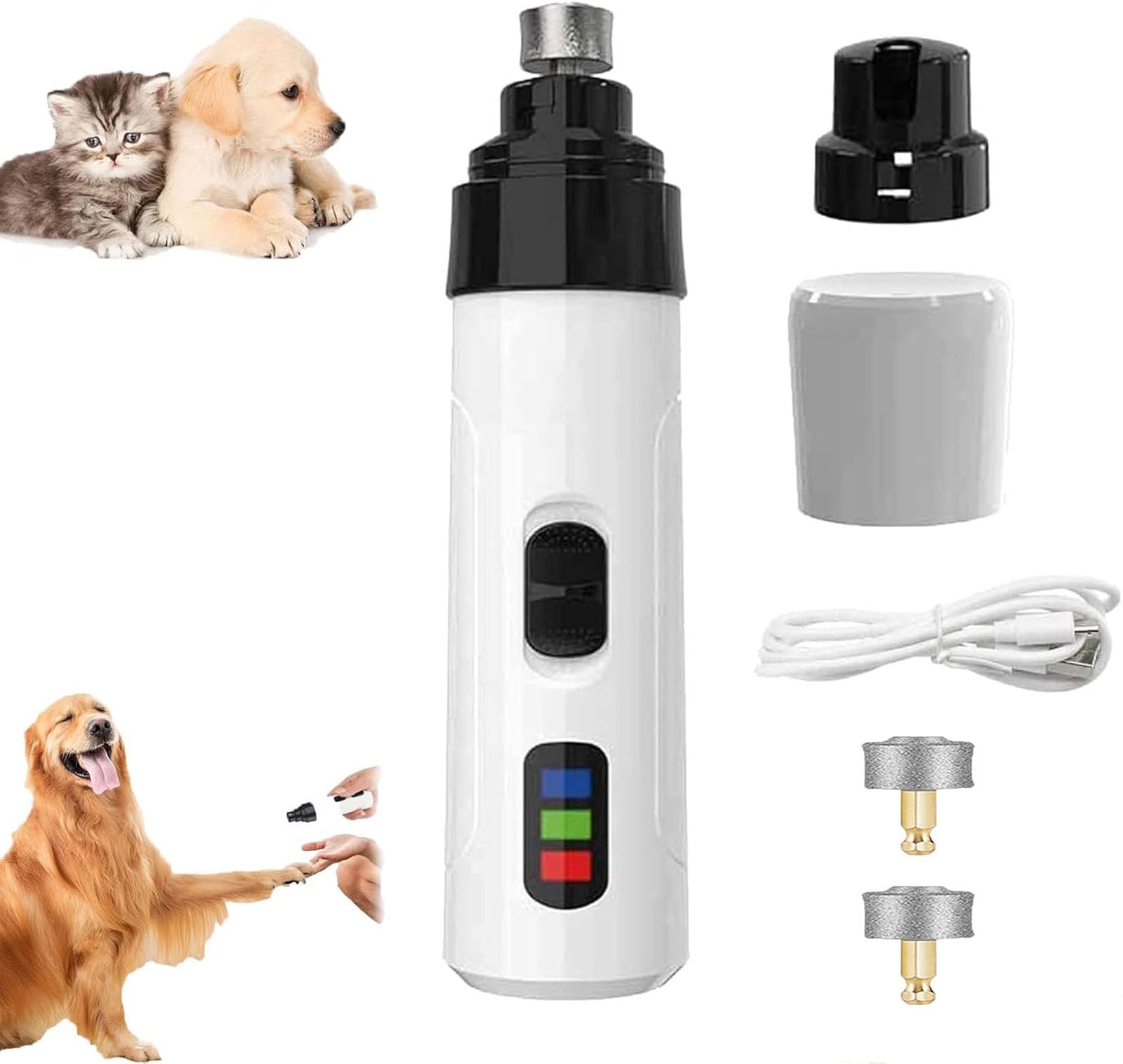 Macinaunghie elettrico per cani, ricaricabile tramite USB, silenziosa e precisa, per tutte le razze, tagliaunghie ergonomico e sicuro per una toelettatura senza stress, include una testa di macinatura