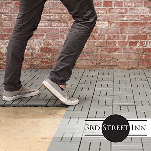 Deck Tiles - Patio Pavers - Acacia Wood Outdoor Flooring - Interlocking Patio Tiles - 12"X12" (10 Pack) - Modern Grey Finish - Checker Pattern Decking #TOP4
