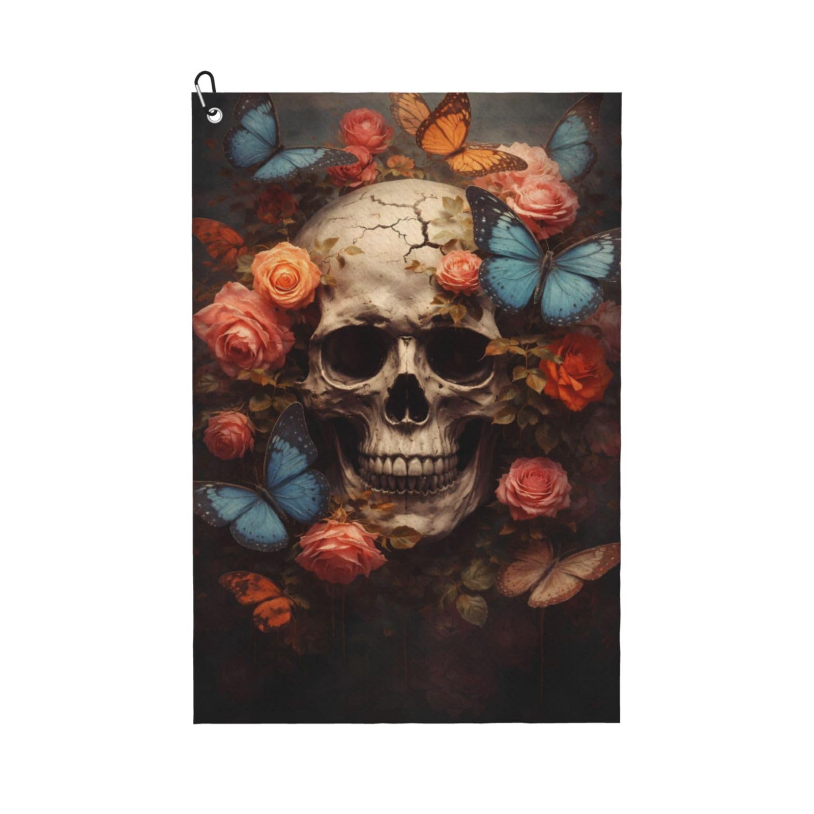 Oudrspo Dark Romance Skull Rose & Butterfly Multi-Functional Golf Towel | Absorbent Quick Drying 16x24in