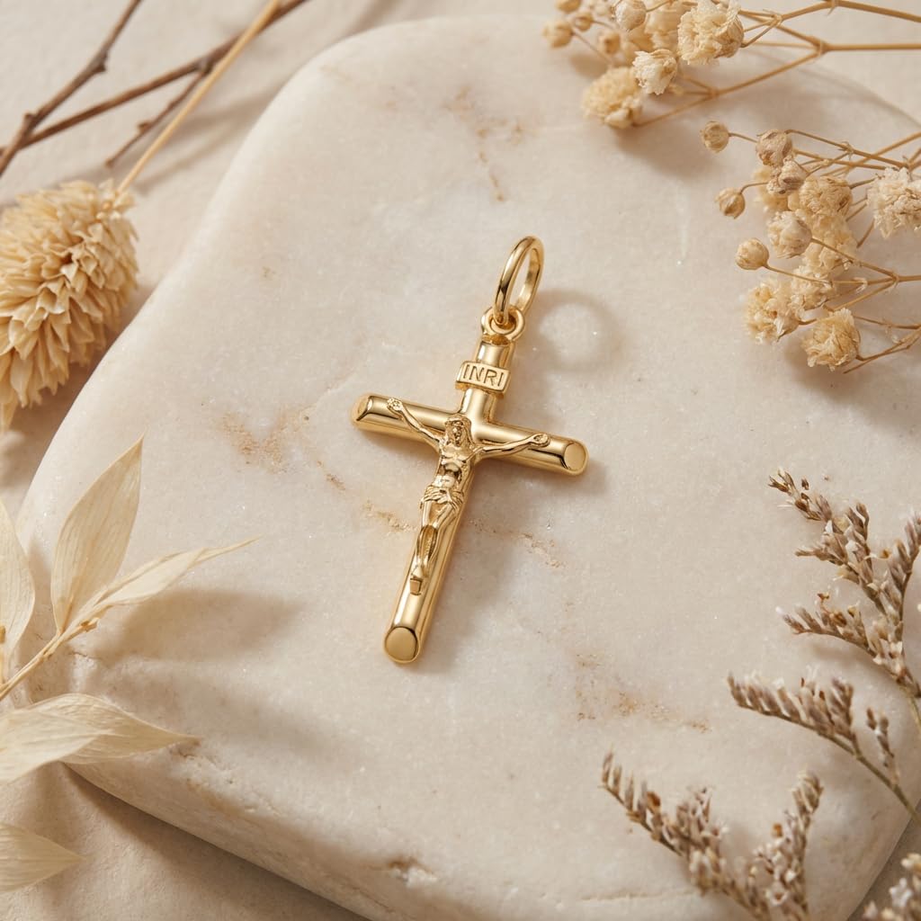 Alexander Castle Solide 9ct 375 Gold Kruzifix Halskette Anhänger für Frauen - 26mm x 18mm - Kreuz Charme mit Schmuck Geschenk-Box - NUR ANHÄNGERSCHMUCK