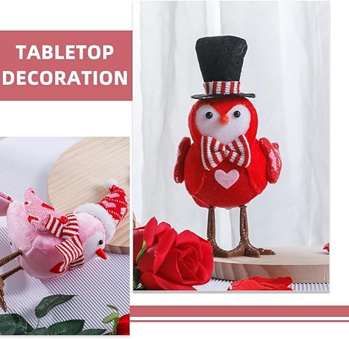 Miniatura 8 de Alipis Decoraciones de pájaros para el día de San Valentín, 2 figuras de pájaros de tela de San Valentín, pájaros brillantes rojos y rosados,