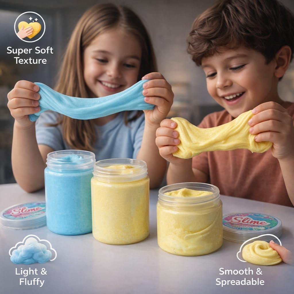 Lemon Scented Butter Slime for Kids (2 Pack, 300g) – Super Soft, Non-Toxic & Fluffy Sensory Toy – Stretchy Stress Relief Slime Kit for Boys & Girls Age 3-10 Years 4