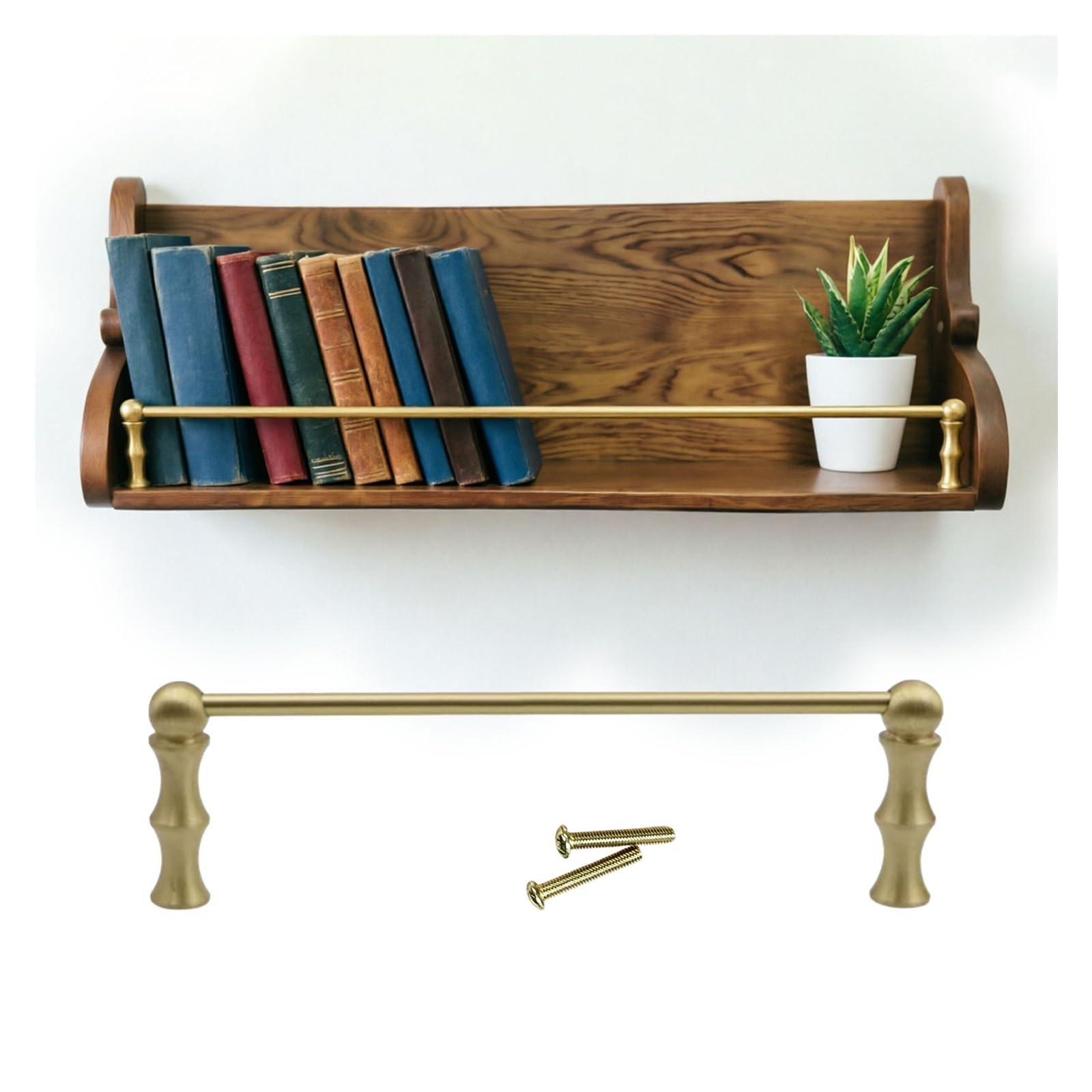Bookshelves Anti Fall Cabinet Metal Guardrail Bar, Customizable Solid Brass Shelf Rail, Fence Display Rack for Art/Collectibles(TypeB,15in/38cm)
