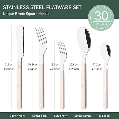 Miniatura 10 de Uniturcky Juego de cubiertos de acero inoxidable de 5 piezas para 1, juego de cubiertos con asas de colores, tenedores, cucharas y cuchillos,