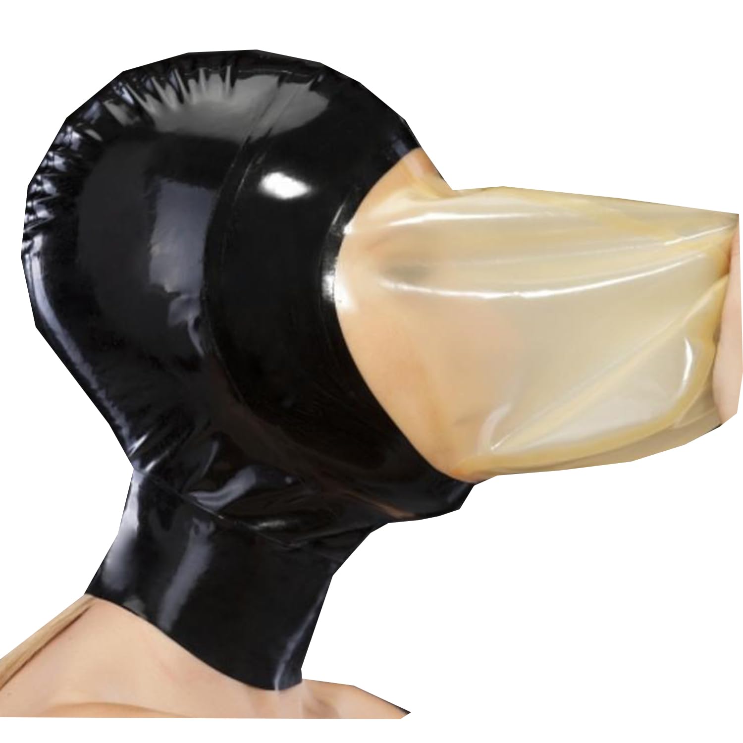 WXLPCGO Latex Hood Rubber Head Mask Handmade Natural latex Transparent Black Back Zipper Cosplay Club Wear(Size:L-68CM)