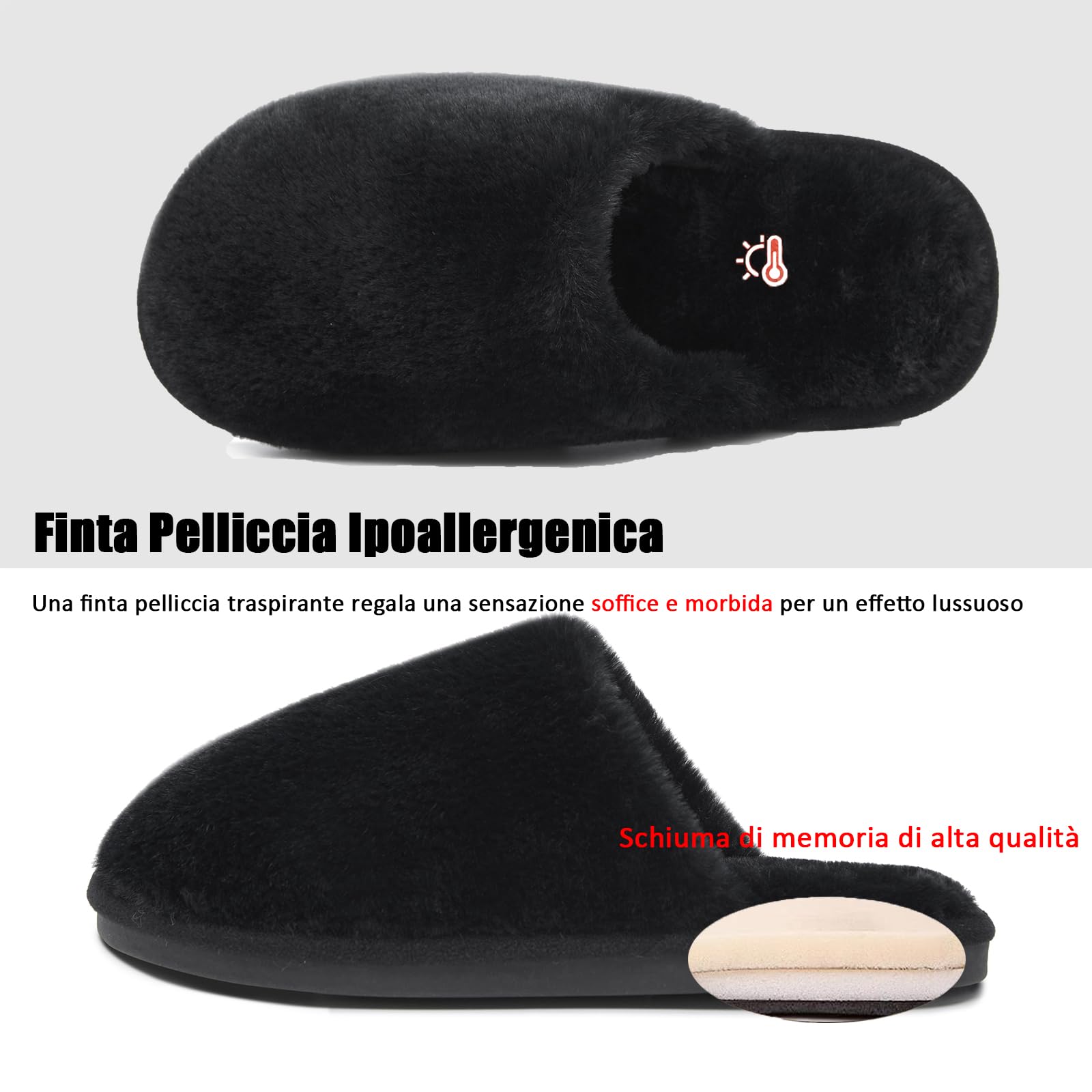 Coswind Pantofole Donna Uomo Invernali Ciabatte Pelose Peluche Calde with Memory Foam Imbottite Casa Antiscivolo Mocassino Scarpe Morbide Comode Unisex Eleganti
