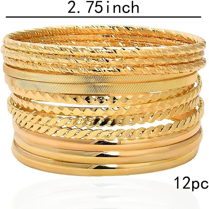 Boho Gold Bangle Bracelets for Women Bohemian Stackable Bracelets Sets for Women Round Dainty Bracelet Metal Aztec Multi Bangle Bracelets for Women Textured Bangles Bracelet Accessories Pack of 12 - Image 2