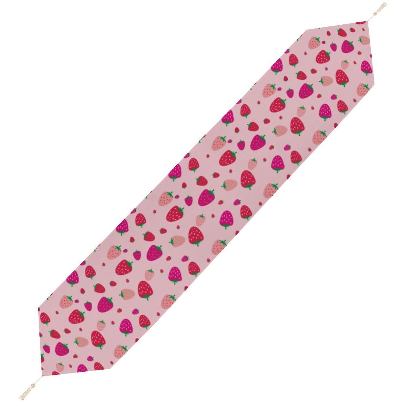 JZemdybill 178*33cm Table Runner with Tassel, Strawberry Pattern Table Runner, Table Decoration for Kitchen, Party, Restaurant