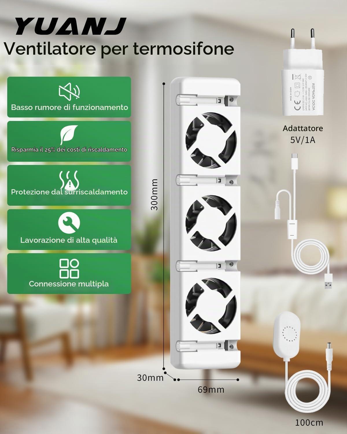 Ventilatore Per Termosifoni Silenzioso, Mono-set Ventilatore per Riscaldamento e Sottoriscaldamento, Ventole per Termosifoni Risparmio Energetico Fino Al 22%