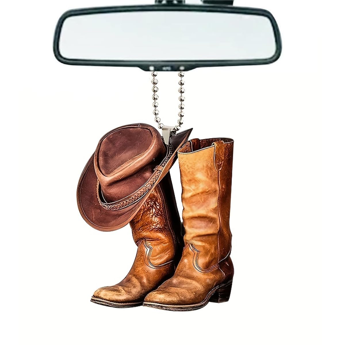 Pendentif Rétroviseur Voiture Cowboy - Bottes & Chapeau Western Personnalisé En Acrylique - Déco Intérieur Auto Style Country