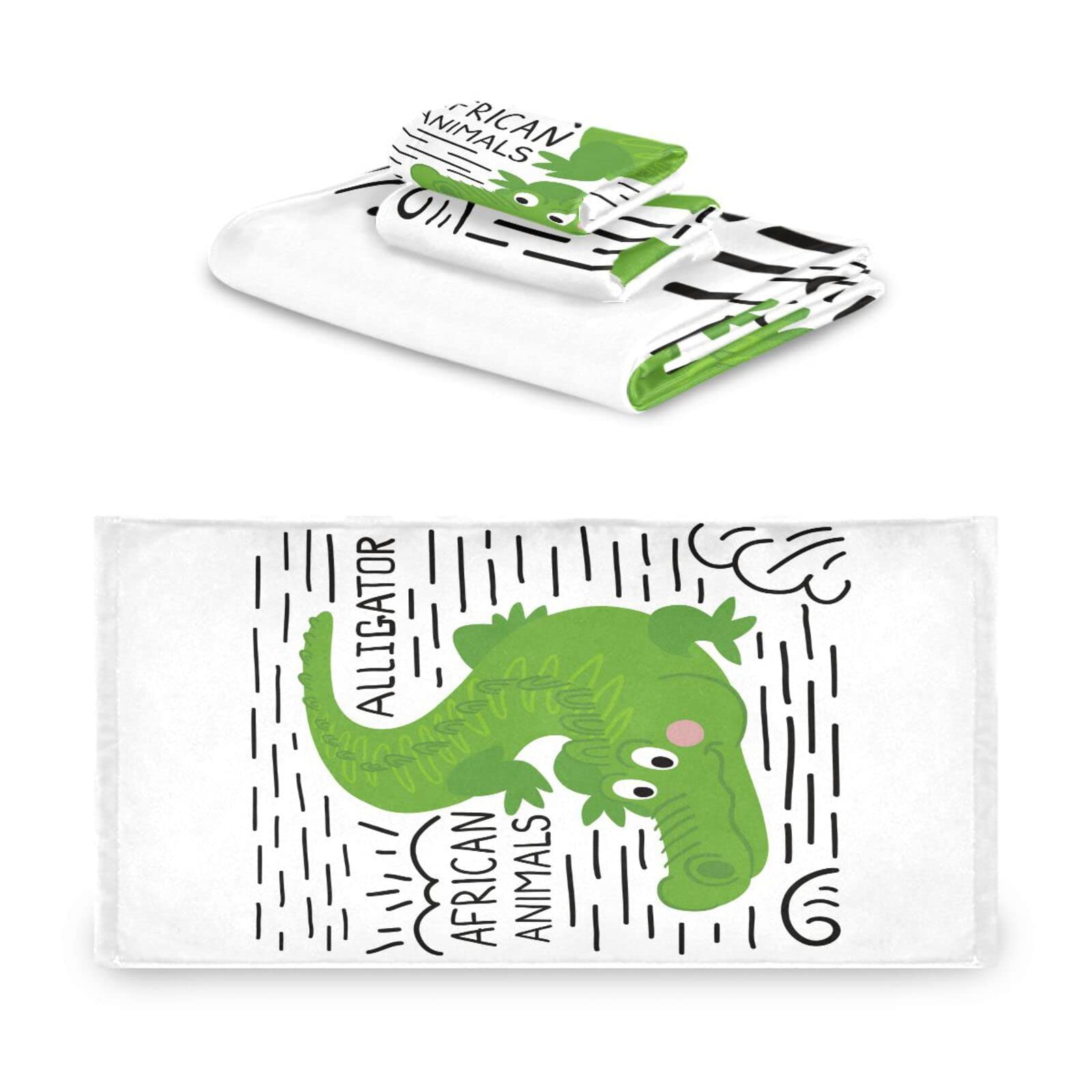 Dibujos Animados De Cocodrilo Animal Africano Juego de Toallas Para Baño Playa 100% Algodón de Piscina Toalla (1 Toalla de Baño y 1 Toalla de Mano y 1 Paño de Lavado)Para Nadar Hotel Niñas Niños Niños