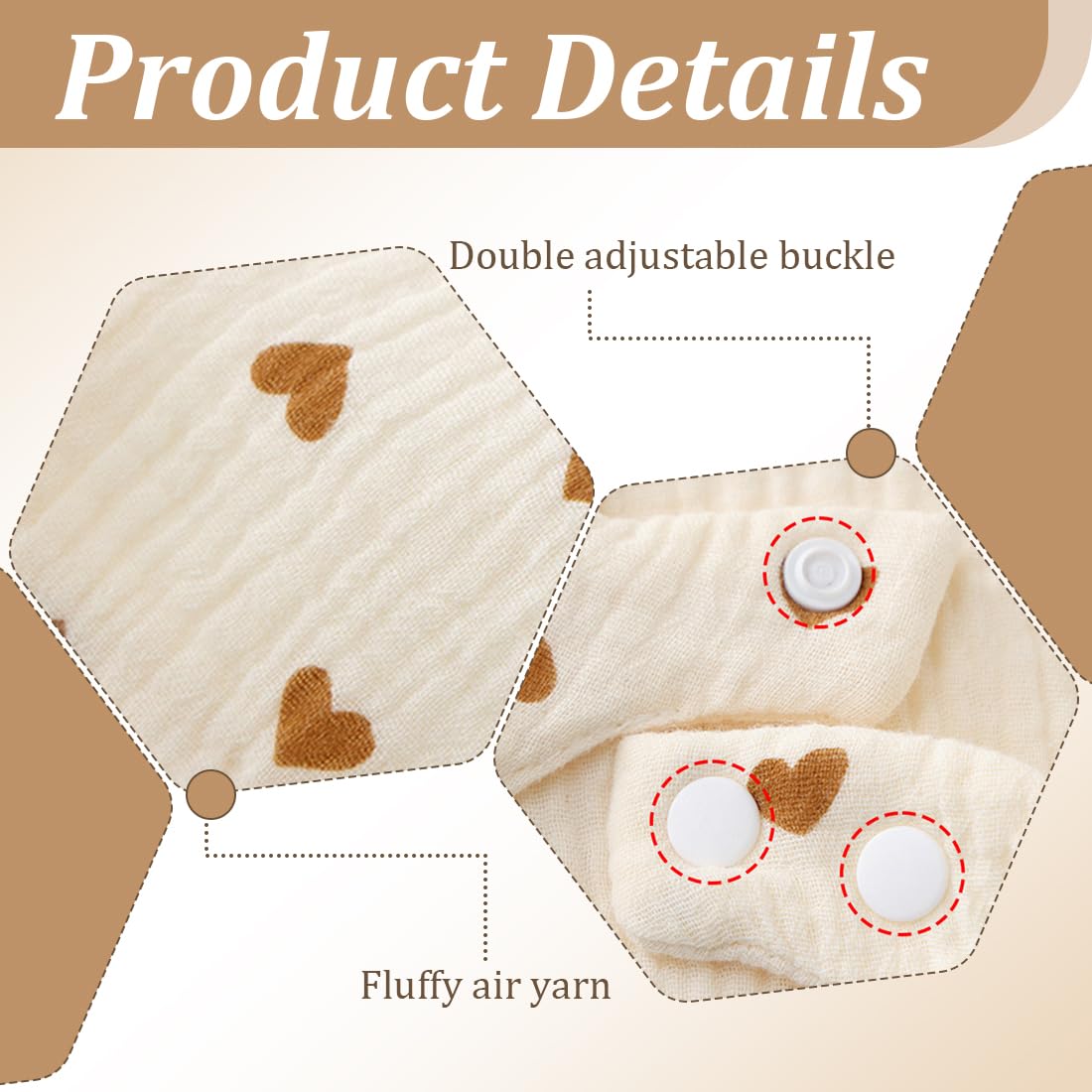 Baby Dribble Bibs, Bavaglini per neonati 3 pezzi, sciarpa a fiori per neonati con bottoni regolabili, cotone, assorbenti e morbidi, adatti a bambini e bambine, bavaglini anti-sbavatura - 4