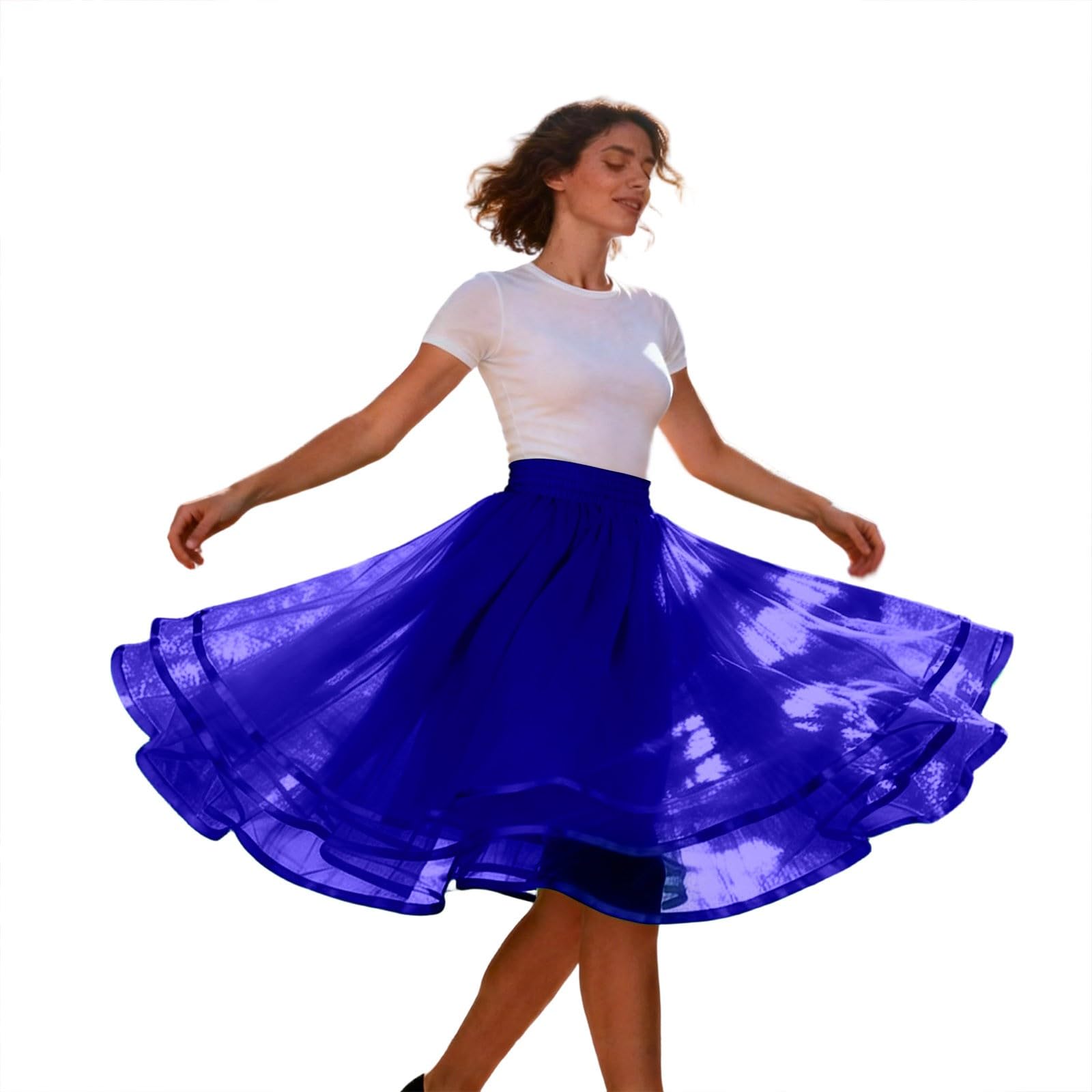 Tüllrock Damen,Petticoat Unterrock mit Elastische Hohe Taille Kleid Tüll Ballett Röcke Lang Tütü Tanzen Rock Rockabilly 50er Midirock Große Größen A-Linie Tanzröcke Mädchen,S-XL