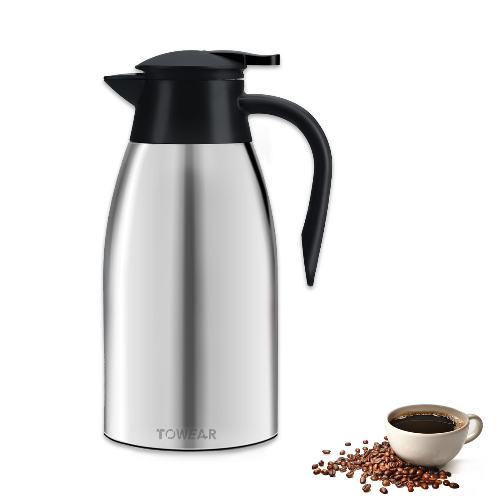 Jarras térmicas de café de 2 litros, jarra al vacío de acero inoxidable de doble pared aislada al vacío, émbolo de café, jarra de aislamiento de jugo/leche/té