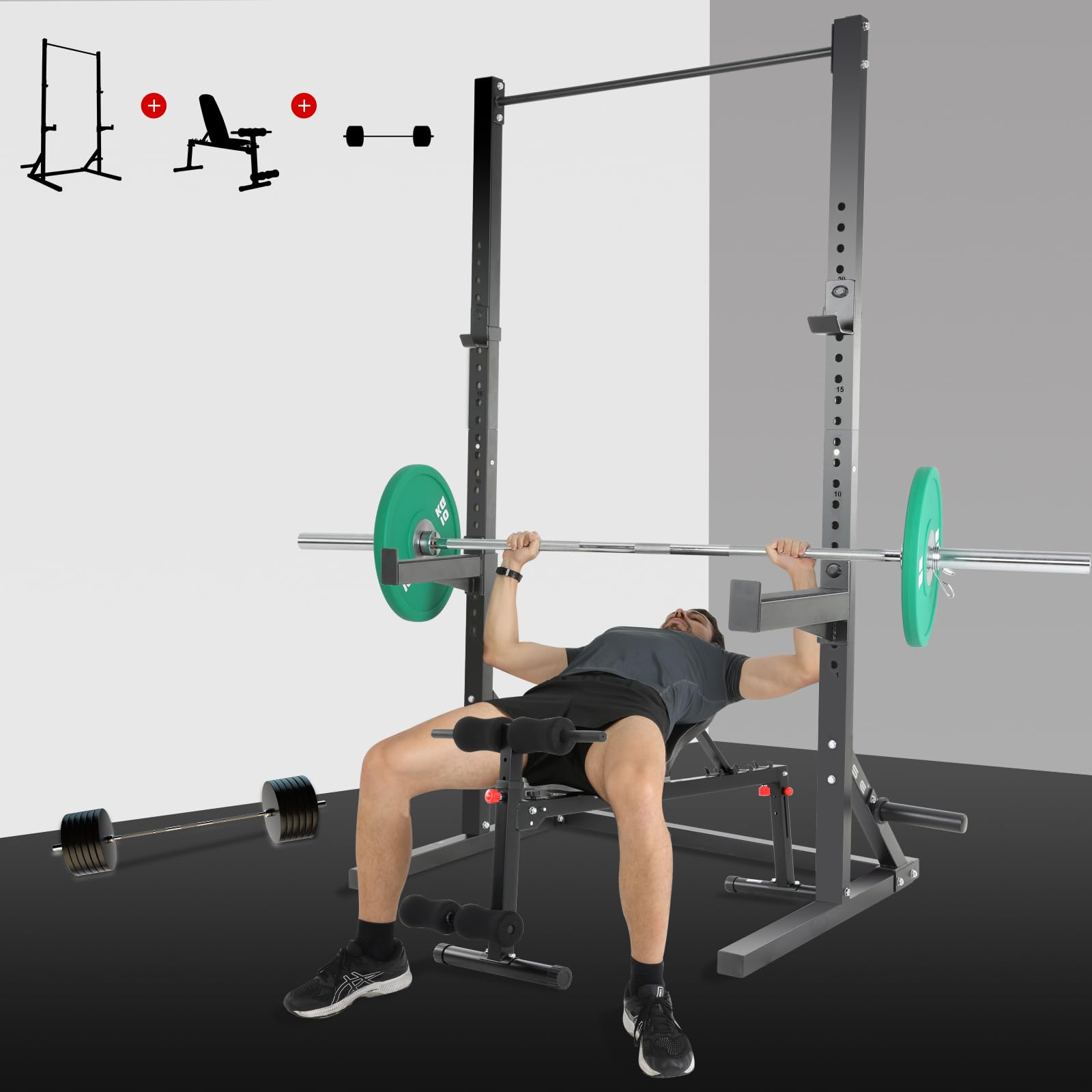 ISE Cage Squat Musculation, Support Barre Musculation Squat Cage, Rack de Squats, Pull Up Rack avec Barre de Traction Stable&Solide, Rack Musculation 23 Positions Réglable, Power Rack Home Gym Noir