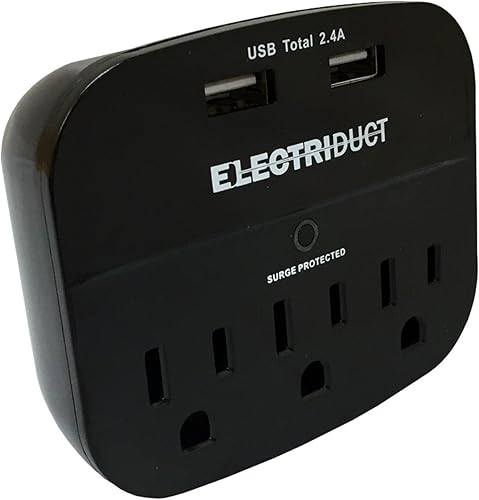 Miniatura 3 de Protector contra sobretensiones de 3 salidas con 2 puertos USB 2.4A cargador de pared - Negro