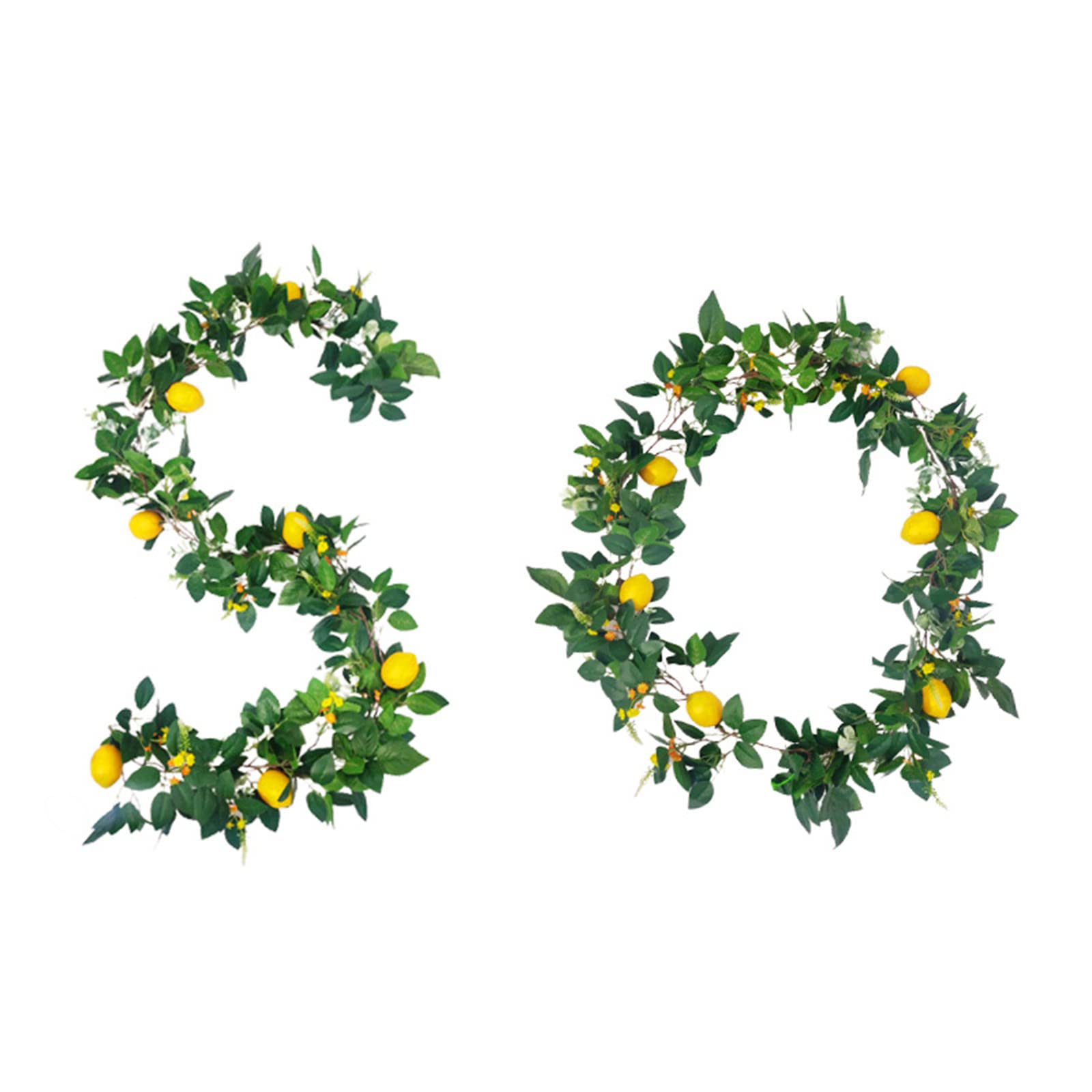 Guirnalda de limón artificial de 185 cm con limones amarillos y hojas verdes, guirnalda de vegetación para primavera, verano, puerta, pared, boda, decoración del hogar