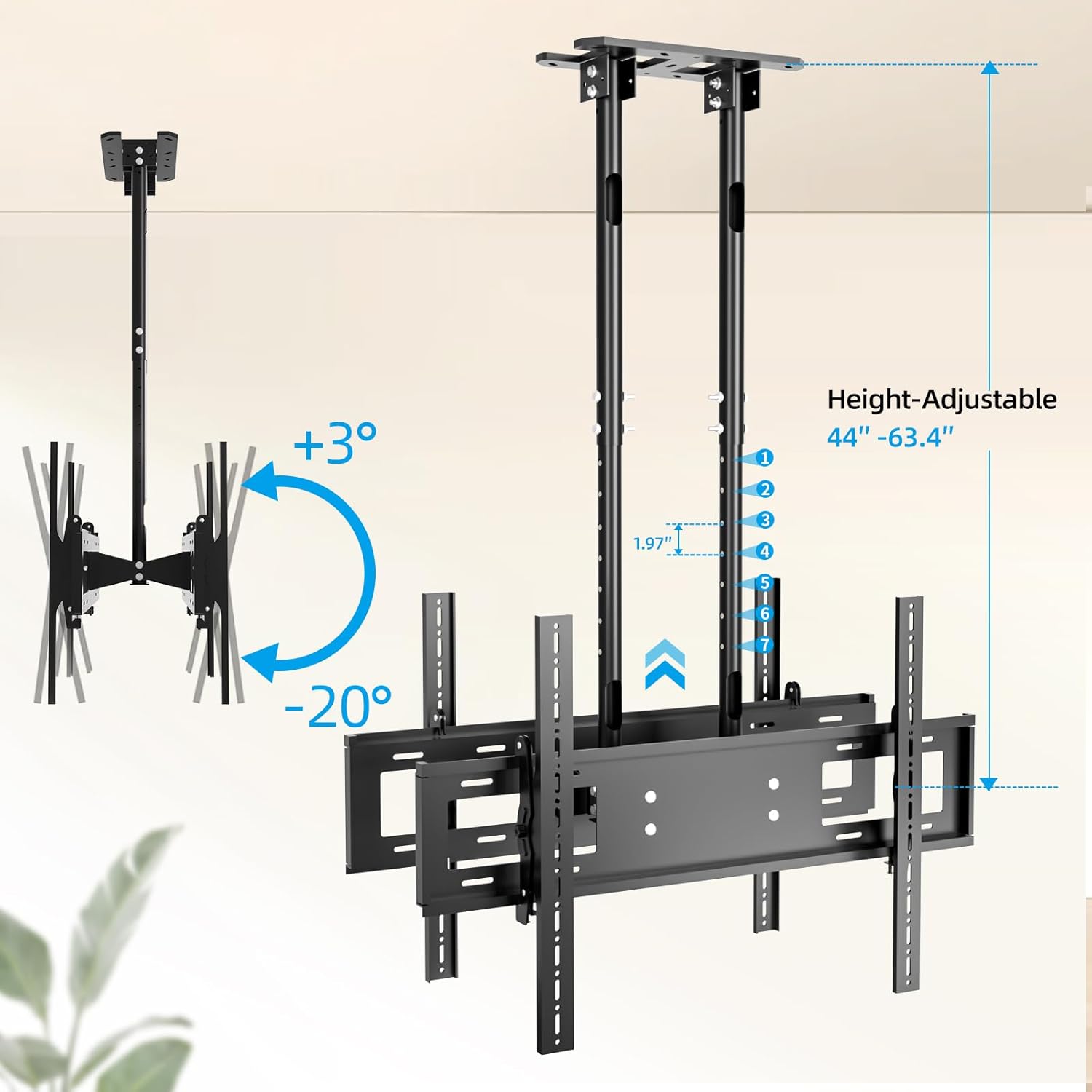 Ceiling TV Mount, 2 Screen Adjustable Hanging Double Suspension Bracket Fits Most 60-100 inch LCD LED OLED 4K TVs,Pole Ceiling Mount Supports up to 132lbs/Screen, Max VESA 900x600mm, T580-2