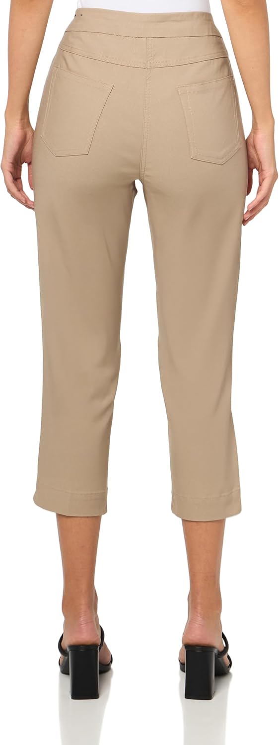 SLIM-SATION Women's Pull On Solid Fine Line Petite Twill Crop