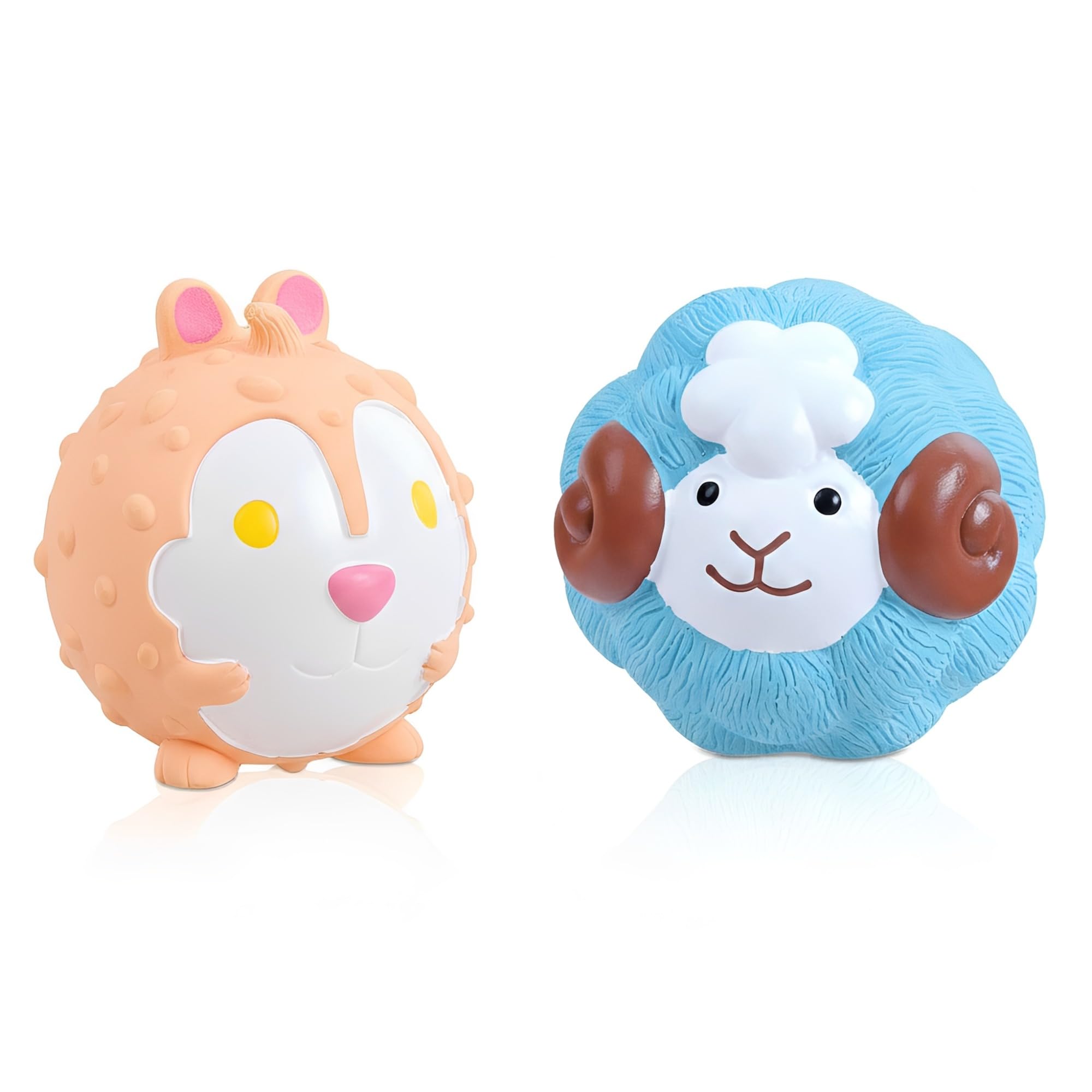 TONGKTAI Dog Toys, Soft Cute Animal Pet Squeaky Toy Set, Interactive Latex Fetch Play Balls for Puppy Small Medium Breed Dogs (Blue+Pink)