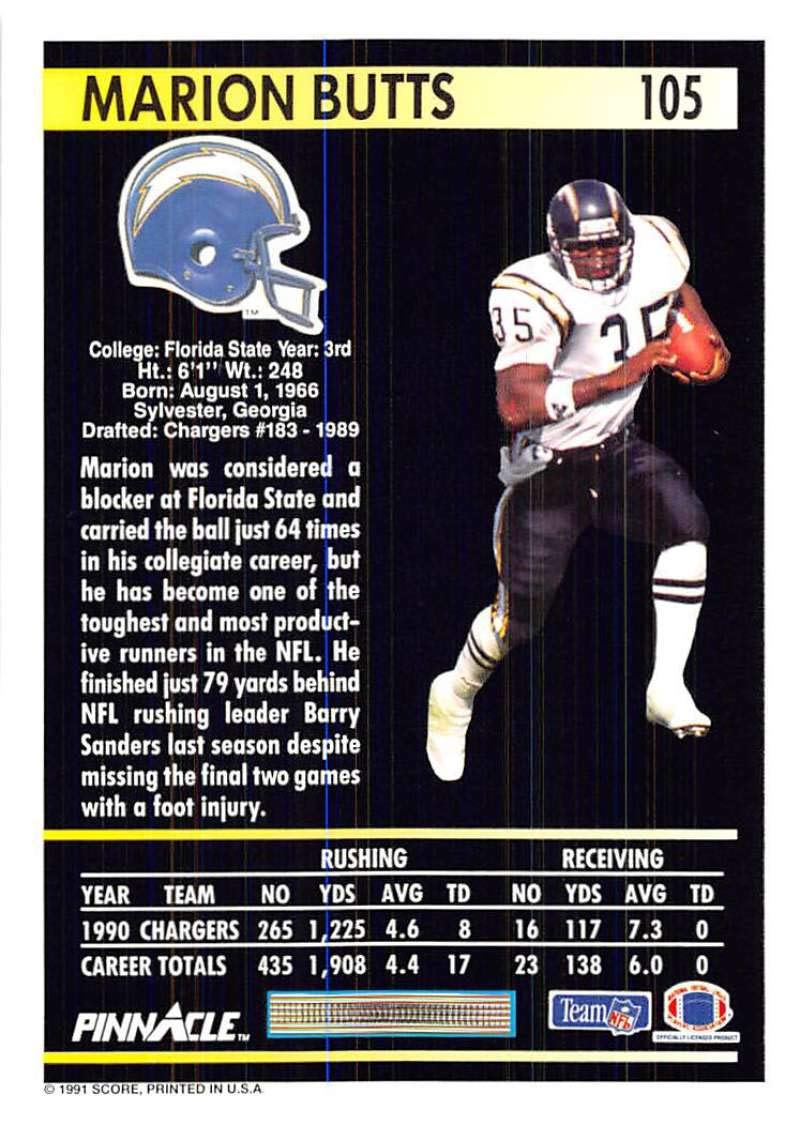 Amazon.com: 1991 Pinnacle #105 Marion Butts San Diego Chargers NFL
