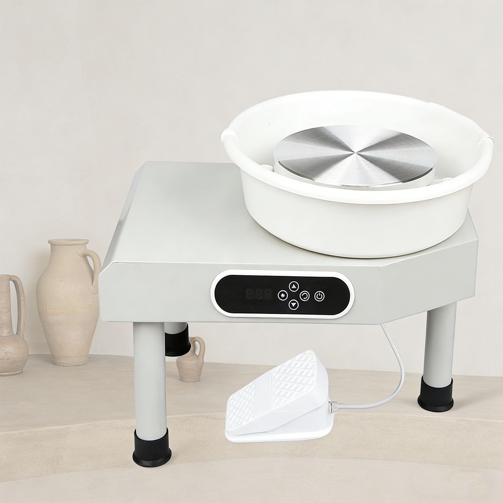 Kit de torno de alfarero, máquina para dar forma a la cerámica con pedal y pantalla LED, ajustable hacia adelante o hacia atrás, bajo nivel de ruido, para la enseñanza de arte para principiantes.