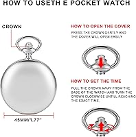 Vista 7 de Smooth Silver Color Reloj de bolsillo de cuarzo para hombre, reloj de bolsillo con escala de números arábigos, reloj de bolsillo de cuarzo