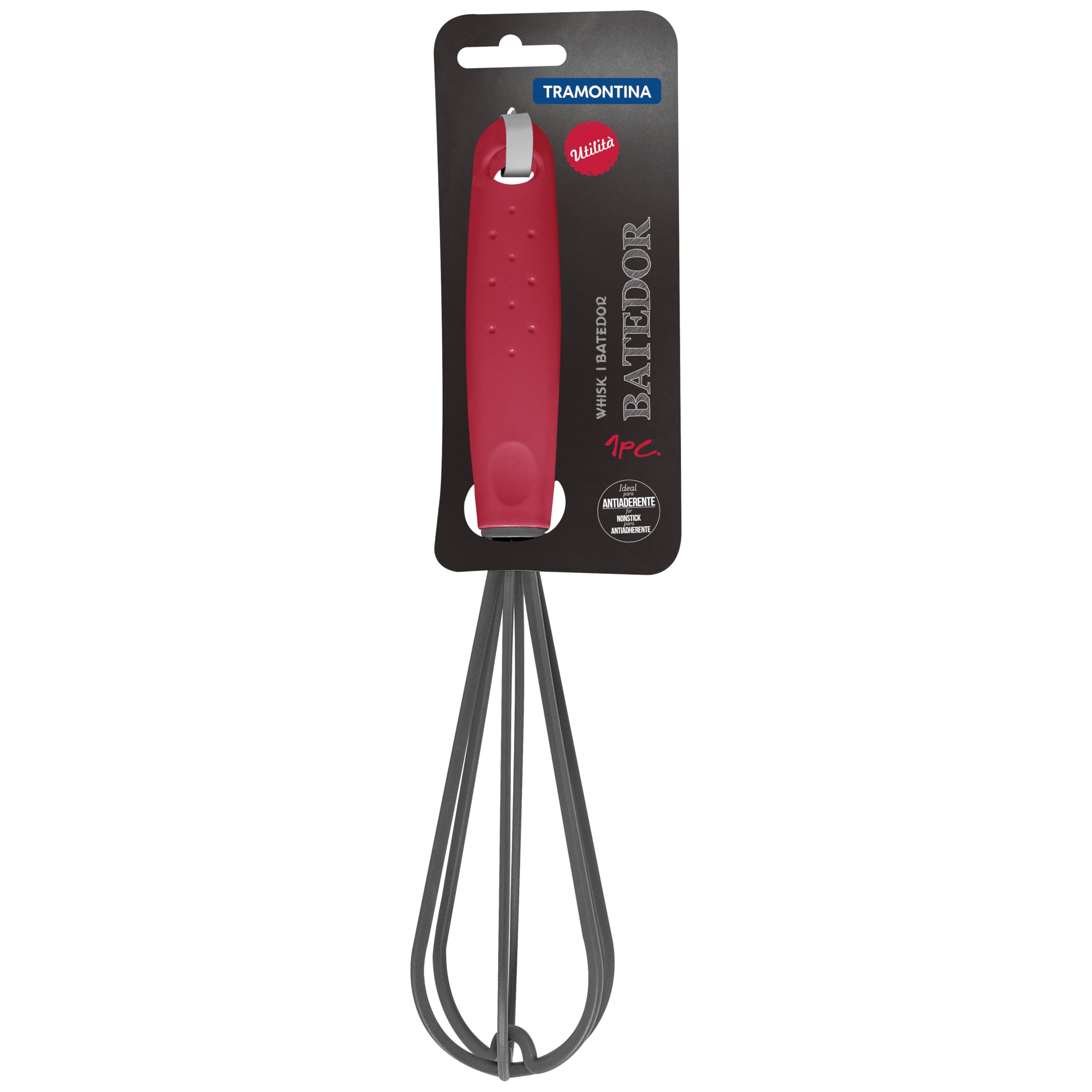 Tramontina Utilita Nylon Whisk – Red Polypropylene Handle – Ideal for Mixing Eggs, Sauces, Pancake Batter, Gravies & More