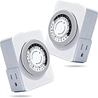 MDCMLKS 24-Hour Mechanical Outlet Timer 2-Pack: Dual Grounded Outlets, 30-Min Intervals for Indoor Lights, Lamps, Holiday Decor