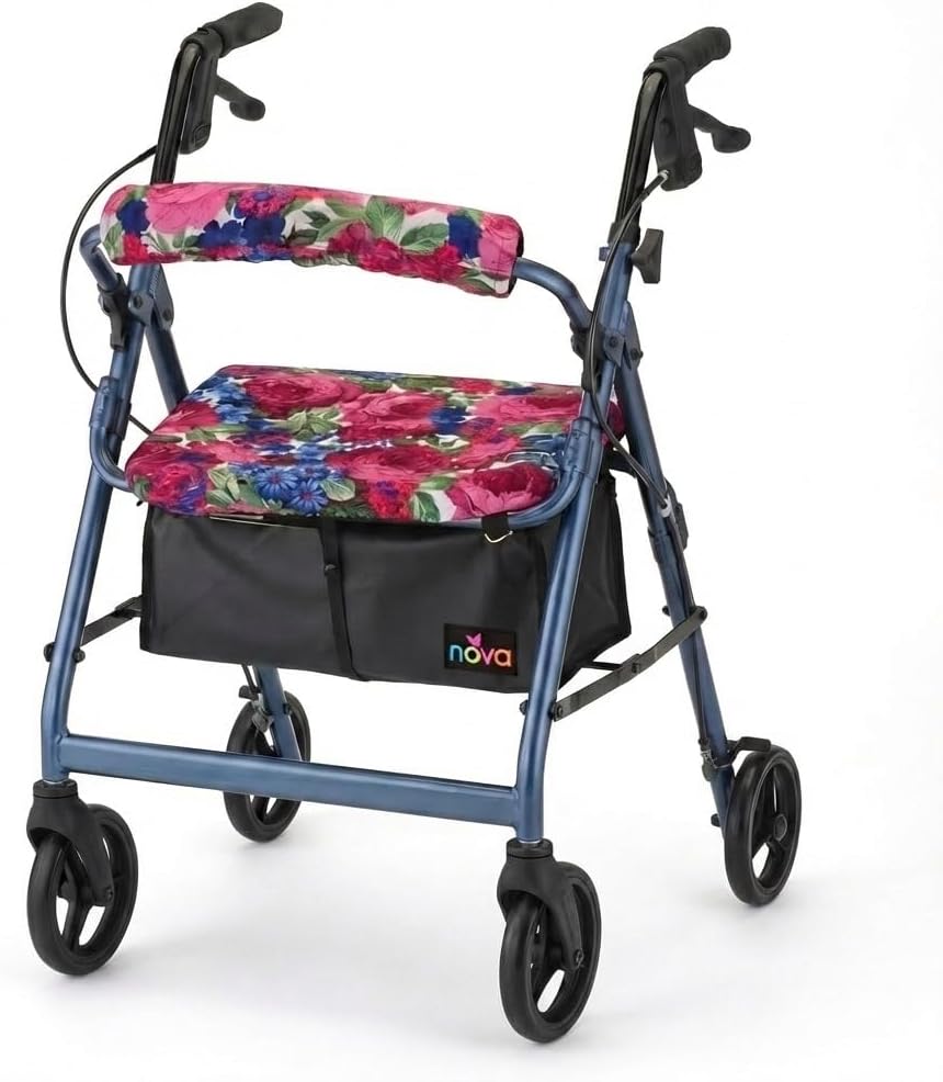 NOVA Rollator Walker Seat & Backrest Cover Set – Removable Washable Fabric Cushion Covers for Standard Rolling Walkers, Comfort & Style Upgrade Mobility Accessory, English Garden Design