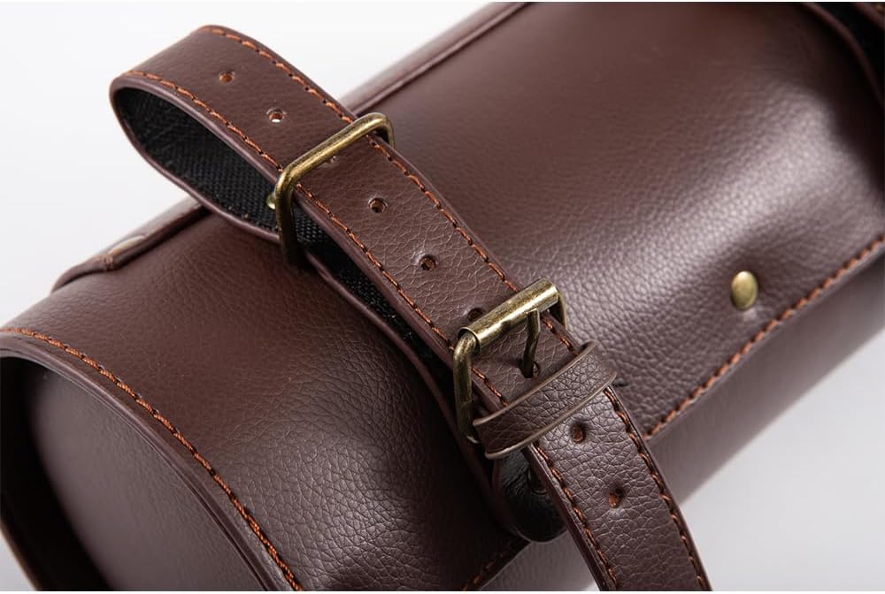 Motorcycle Handlebar Bag Mini Motorbike Fork Tool Bag, Universal Small Leather Saddlebags for Motorcycle Front Fork Handlebar Tail Rack Sissy Bars (Brown)