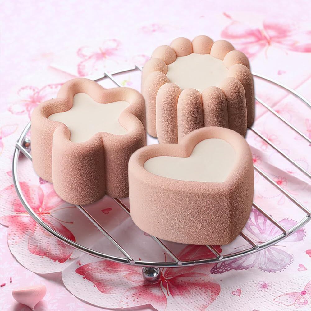 Moldes de silicona de 6 cavidades con forma de flor, corazón, estrellas, cuadrados, para decoración de cubitos de hielo para tartas caseras, chocolate, magdalenas, moldes para manualidades (4