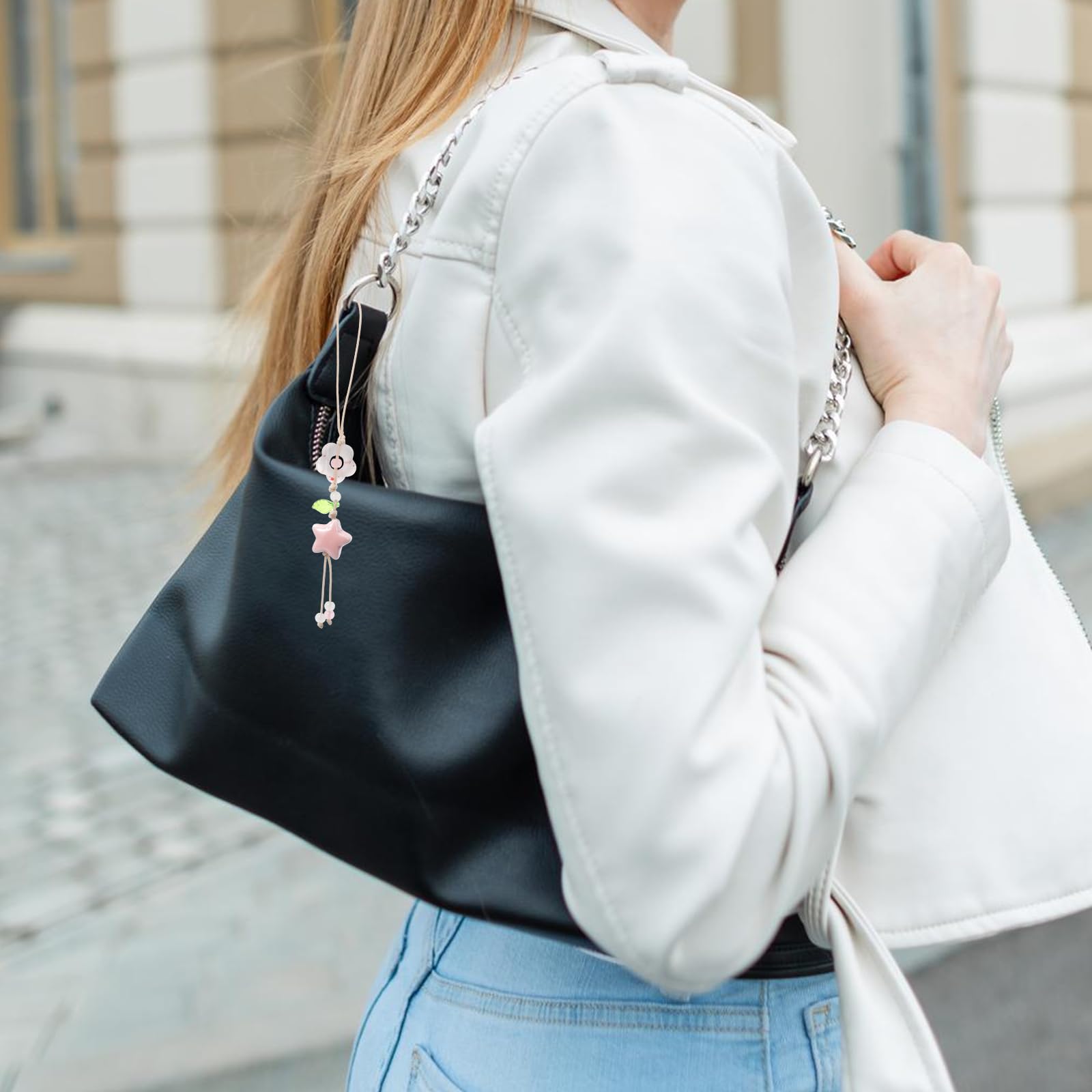 Nogeqi 2 sztuki kwiatowe zawieszki do telefonu Aesthetic Phone Charm różowe kwiaty gwiazda liście zawieszki do telefonu charms biżuteria do telefonu dla torebki aparatu etui na telefon breloczek do