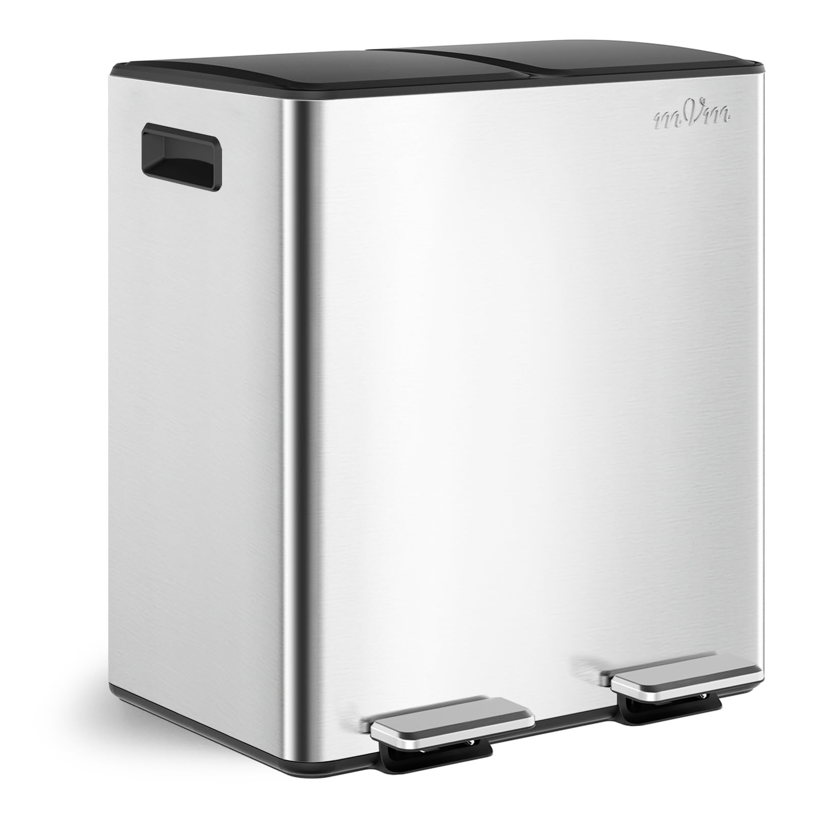 mVm Kitchen Bin,40L Dual Rubbish Bin,2 x 20L Stainless Steel Pedal Bin,Double Recycling Bin with ABS Lids and Plastic Inner Buckets,Soft-Close,Fingerprint Proof,Odour Seal,Large Capacity Trash Can