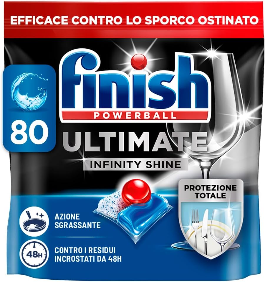Finish Ultimate Infinity Shine Pastiglie Lavastoviglie, 80 Capsule Lavastoviglie, Detergenti per Lavastoviglie contro lo Sporco e i Residui Incrostati (Confezione da 1)