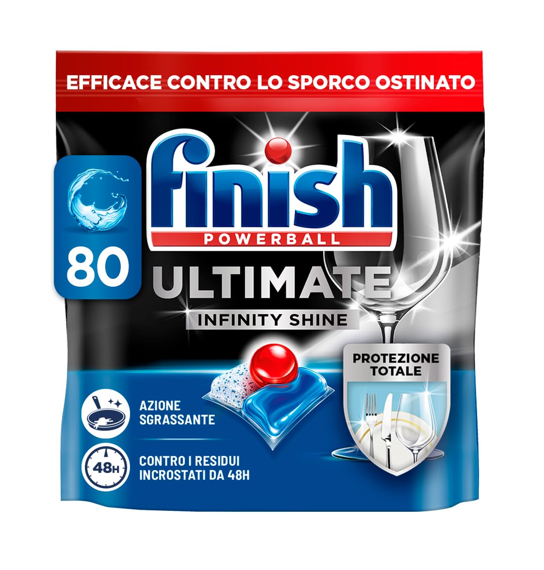 Finish Ultimate Infinity Shine Pastiglie Lavastoviglie, 80 Capsule Lavastoviglie, Detergenti per Lavastoviglie contro lo Sporco e i Residui Incrostati (Confezione da 1)