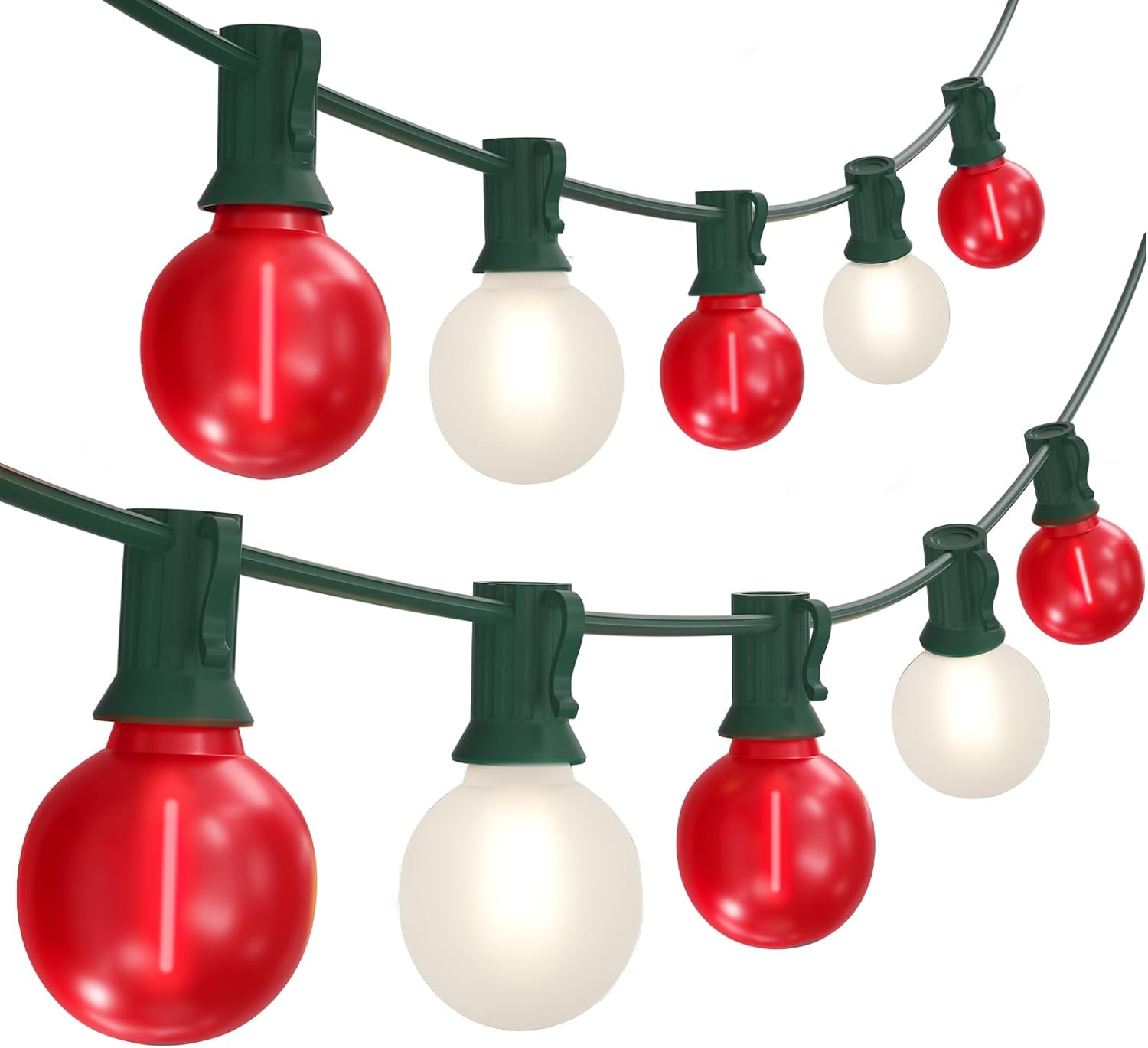 SUNSGNE Red and White Christmas Lights, 50FT G40 Globe Christmas Lights with 27 LED Round Xmas Light Bulbs(2 Spare) for Outdoor Roofline Patio Yard Decorations, E12 Socket, Green Wire
