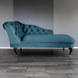 RegentTufted Chaise Lounge Sofa & Seating Handmade Velvet Living Room Bedroom Hallway Black Accent Chair (Left Hand, Teal)