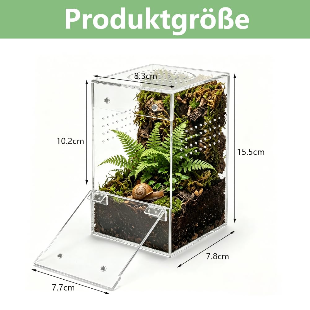 Akrylowe terrarium na pająki, 15,2 x 7,6, 7,6 cm, prostokątna wentylacja poprzeczna 360°, wstępnie zmontowany wybieg dla ślimaków, chrząszczy, ptaszników, żab i małych gadów
