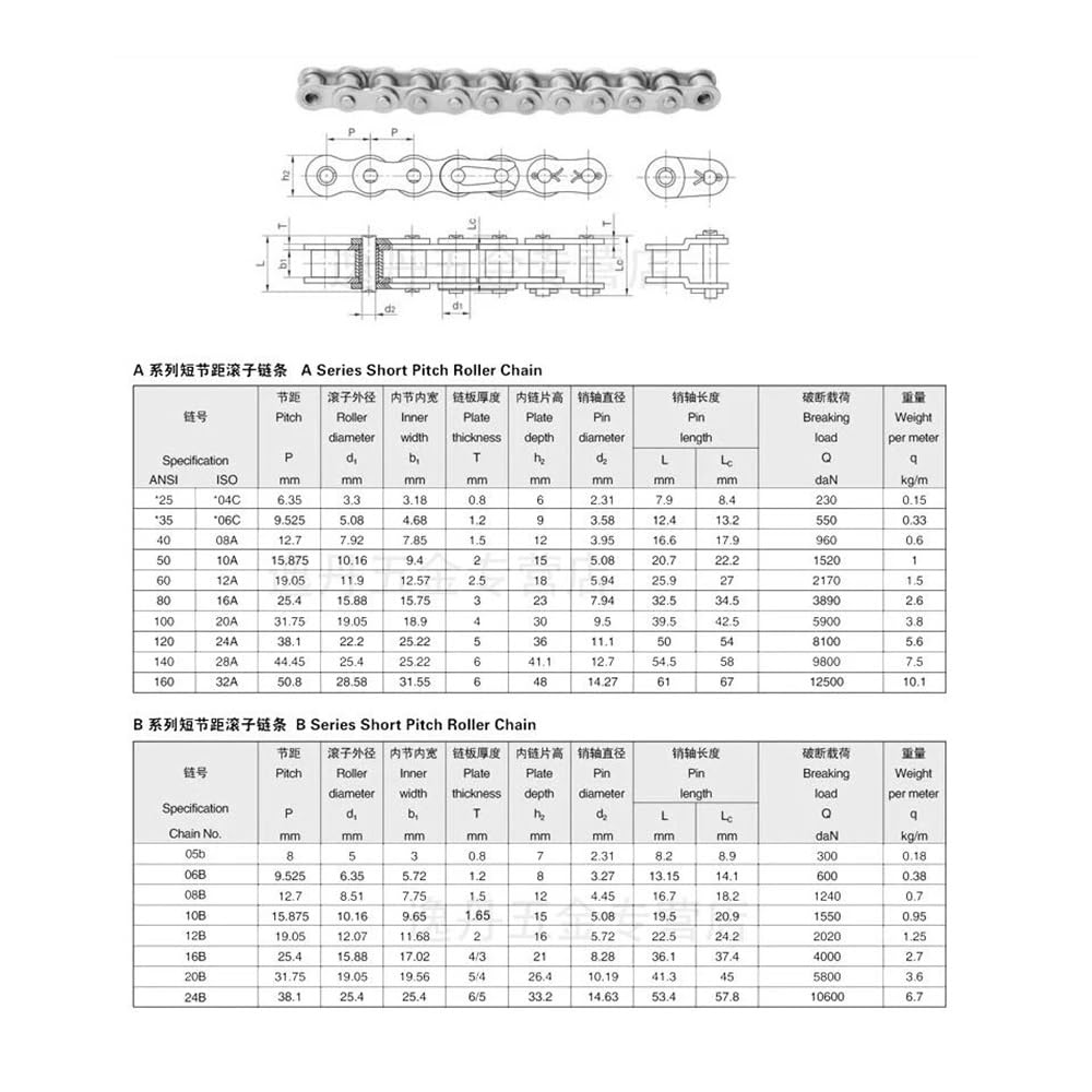 1 Uds. Cadena de transmisión de Rodillos de Paso Corto de Acero Inoxidable Industrial de 1,5 M 04C 05B 06B 08B 10A 12A 16A(08B-1)