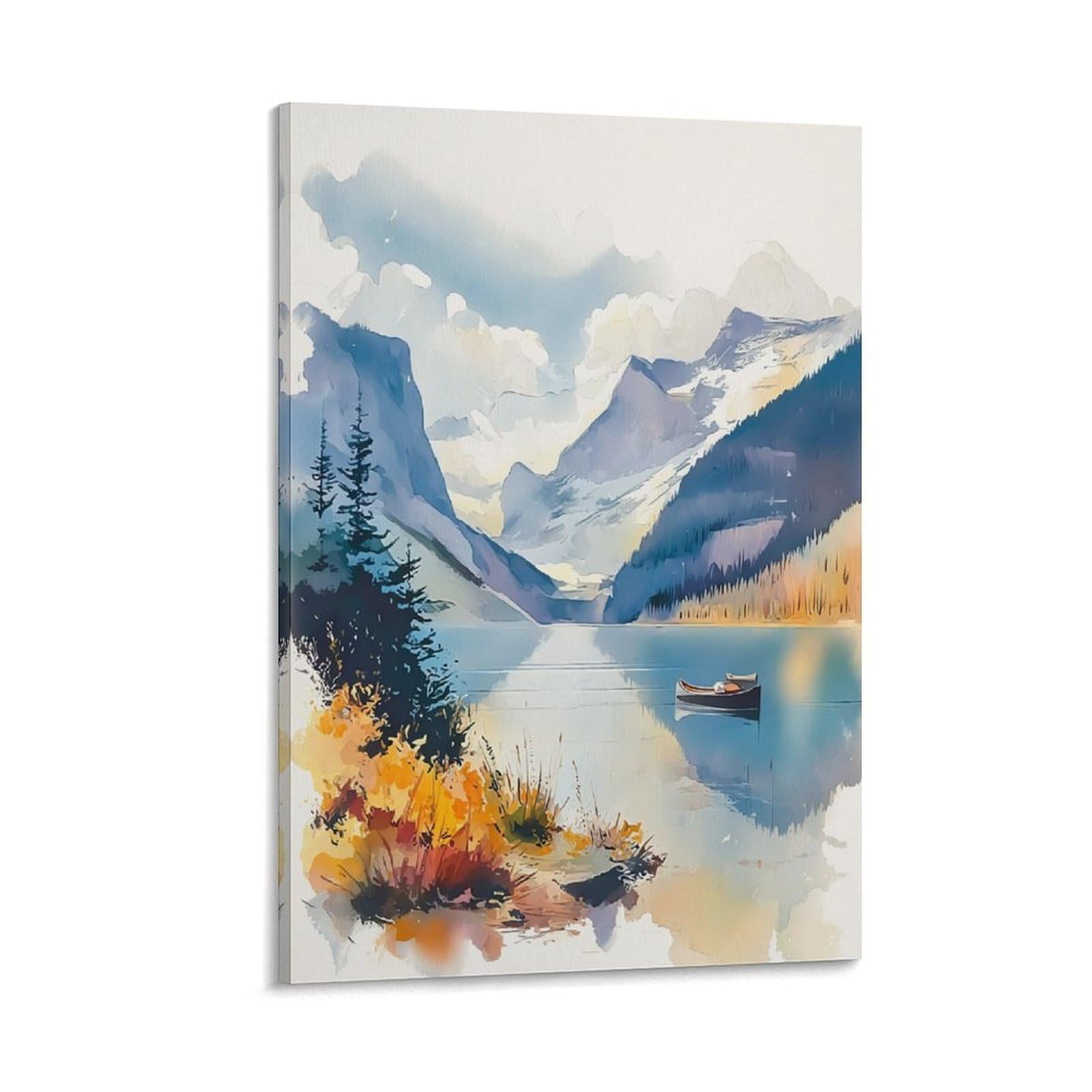 XWYMXZ Lake Louise Watercolor 20x30inch(50x75cm) Vintage Travel Poster Watercolor Canvas Art