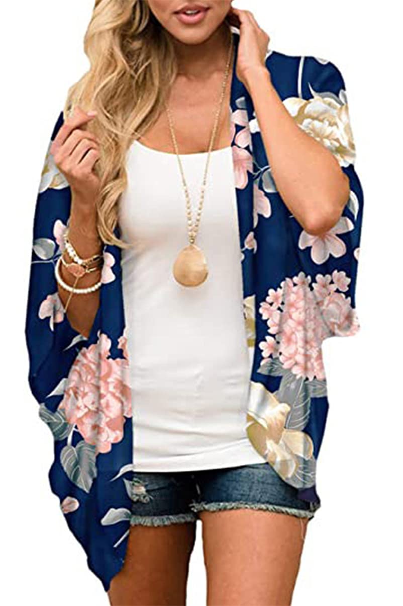 Yutdeng Cárdigans Kimono Mujer Camisolas Casual Gosa Floral Pareos Playa Verano 3/4 Tops Blusa Suelta Boho Bikini Cover Up Caftan Playa Mujer Chal Verano