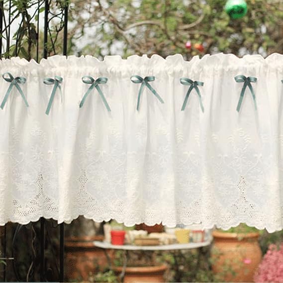 Jeeman Kurzgardine Landhausstil - Jacquard Spitzenvorhang 40x90cm Weiß